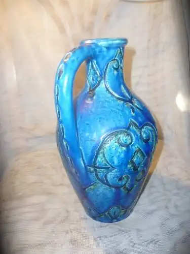  Aldo Londi für Bitossi große italienische Mid Century Italica Ars Vase Rimini Blue Glasur edles Ritzdekor  H:28 cm