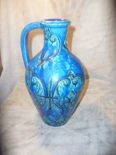  Aldo Londi für Bitossi große italienische Mid Century Italica Ars Vase Rimini Blue Glasur edles Ritzdekor  H:28 cm