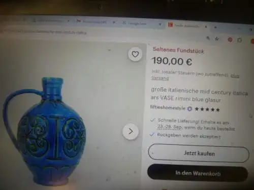  Aldo Londi für Bitossi große italienische Mid Century Italica Ars Vase Rimini Blue Glasur edles Ritzdekor  H:28 cm