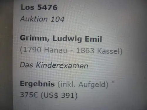 Ludwig Emil Grimm 1790hanau-1863 Kassel Radierung datiert 1820 "Das Kinderexamen "   Verzeichnis: Andresen 140 Stoll 171