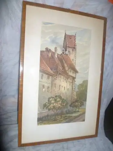 TH. Baur ak. Künstler/in des 19-20Jhd. " Meersburg Turm Altstadt" Aquarell sig. dat. 1913