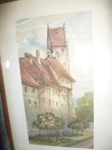 TH. Baur ak. Künstler/in des 19-20Jhd. " Meersburg Turm Altstadt" Aquarell sig. dat. 1913