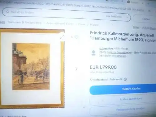 Kallmorgen Friedrich 1856-1924 Blick auf alt Grötzingen Aquarellskizze als Vorstudie für1 Gemälde Skizzenblatt 