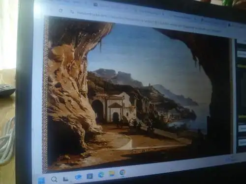 Johann Wilhelm Schirmer Landschaftsmaler (1807-1863) Ansicht der Höhle der Kapuziner von Amalfi von Wanderer gesehen"  um 1840-45 