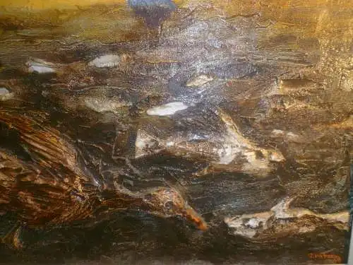 Rolf Weber 1907-1985 Künstler "Fischreiher beim Jagen" Keramik Bildplatte v 1980