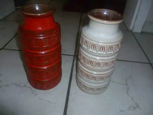 Konvolut 2 Stück hier: Inka bzw Hellas Scheurich Keramik Vase Nr. 268-23 Ferarri rot + Mokka beige Ära 1960 Abba!!