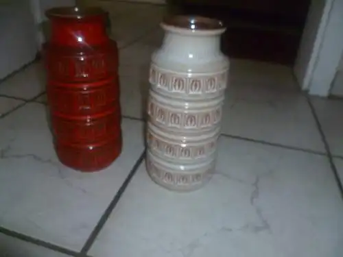 Konvolut 2 Stück hier: Inka bzw Hellas Scheurich Keramik Vase Nr. 268-23 Ferarri rot + Mokka beige Ära 1960 Abba!!