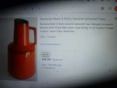 Marzi & Remy Keramik behandelt Vase Glänzend rot glasiert Markiert 2012/18 