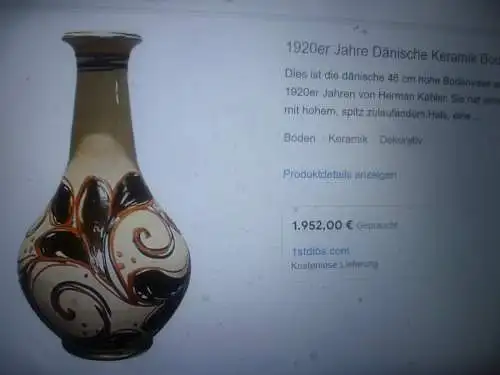 Herman August  Kähler 1846-1917 Keramik Vase mit Blütenranken als Dekor um 1885-1900 Stand Ritz  Signatur HAK  Bemalung von Karl Hansen Reistrup