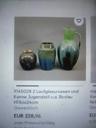 VASE Kunstkeramik JUGENDSTIL KERAMIK super Laufglasur wohl Hugo Reinhold Bunzlau um 1890-1920 H. 17 cm 