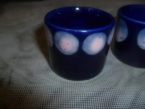 Selten !! in dieser Art !!4 Melitta Eierbrecher 70s Vintage Blau Polka Dott Skandi Kopenhagen H: 4 cm