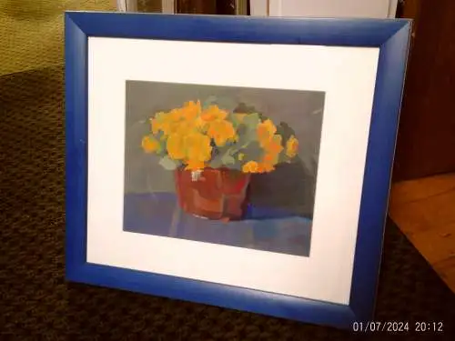 Bernd Völkle1940 in Müllheim/Baden "Expressionistischer Narzissenstrauß " Ölgemälde Kunst Ak Karlsruhe 1958-62 Vertreter der deutschen Nachkriegsmoderne