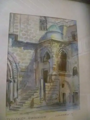 Salomonow S Ak. Maler XIX-XX " Jerusalem Grabeskirche Aquarell  Ortsbezeichnet und rechts signiert Masse 27 x 33 cm original gerahmt!  