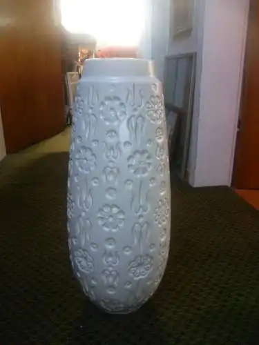 Scheurich XL Vase Bernina Europ Line in Cremeweiß 265-52 Flower Relief von Gerda Heukeroth Vintage 1970