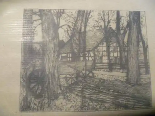 "Blick aus dem Wald auf ein Gehöft " Provenienz: Gardelegen Ernst Drawehn Lithographie Blatt 6/30