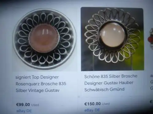 Art Deko Gustav Hauber schwäbisch Gmünd Rosenquarz Brosche Art Deko um 1940 aus 835 Silber , Sicherheitsverschluss! Durchmesser: 32 mm nicht punziert