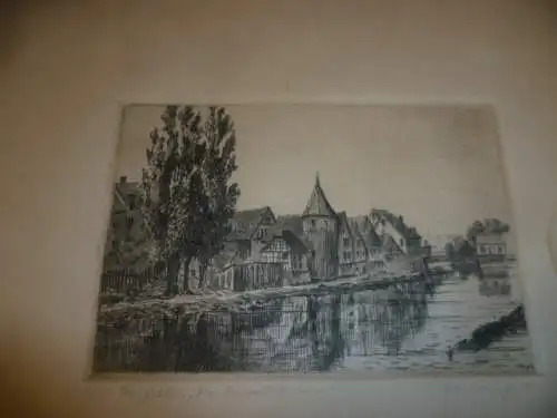 Karl Mergell 1870 - 1944 "Pforzheim Schelmenturm an der Enz" Radierung 