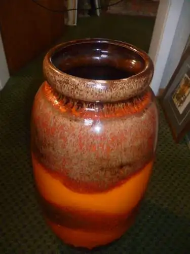 Scheurich XXL Bodenvase 284-53 Orange und Rottöne Fat Lava Lasur  von Gerda Heukeroth Vintage 1970 