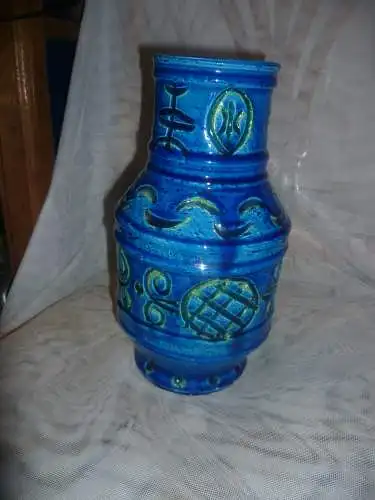 Aldo Londi Bitossi Rimini Blue and Green Vase, Italy, Marked 9323/2S, Jug Vase Höhe: 26 cm aus der Vitrine top! 