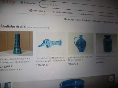 Aldo Londi Bitossi Rimini Blue and Green Vase, Italy, Jug Vase Höhe: 12,5 cm aus der Vitrine top! 