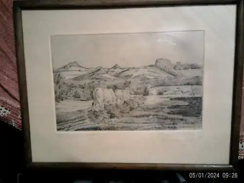 Herrmann ter Haar1867-1938 "Kühe in Landschaft" Farbradierung um 1900 selten!! links Titel   rechts signiert , in der Platte ebenfalls signiert