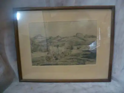 Herrmann ter Haar1867-1938 "Kühe in Landschaft" Farbradierung um 1900 selten!! links Titel   rechts signiert , in der Platte ebenfalls signiert