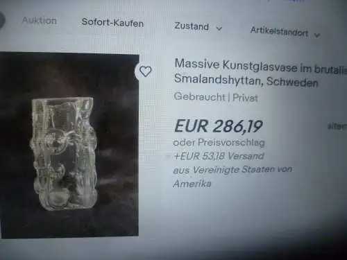 Brutalistische schwedische Mid-Century Glasblockvase von Josef Schott für Smalandshyttan, 1960er H: 24,5 cm !!