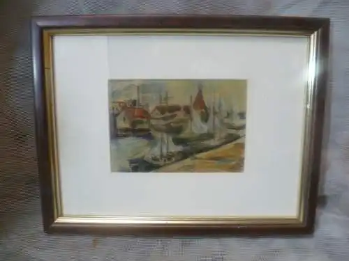 Pastellkreide " Fischerboote im Hafen" Akademischer Maler Pallget ? um 1960 Provenienz: Galerie Seiler Heilbronn