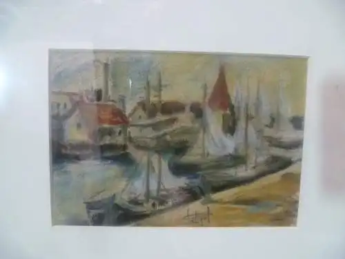 Pastellkreide " Fischerboote im Hafen" Akademischer Maler Pallget ? um 1960 Provenienz: Galerie Seiler Heilbronn