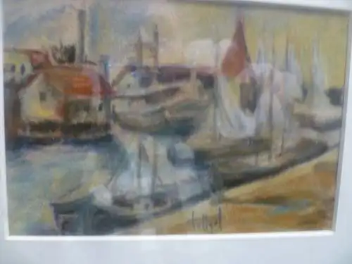 Pastellkreide " Fischerboote im Hafen" Akademischer Maler Pallget ? um 1960 Provenienz: Galerie Seiler Heilbronn