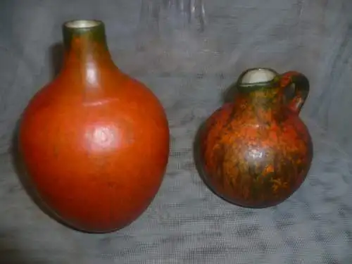 2 Konvolut Vase Markenkeramik     Ruscha Keramik kleine Vase  Vulkano 830 und  Nr. 304 orange Kürbisfarben Lauflasur aus den 1960 Jahren