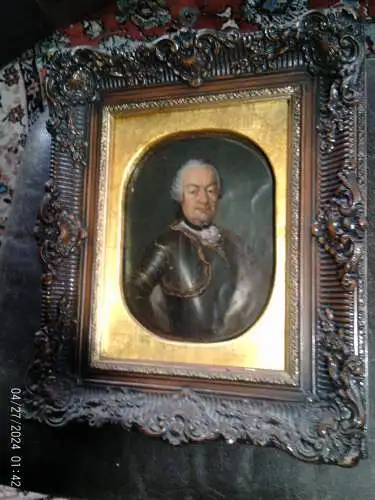 Thomas Huber 1700 Basel 1779 Hofmaler  Rüdt  von Collberg " Ludwig Gottfried Baron Rüdt non Collberg und Bödigheim "zu Ederstatt in Rüstung  verso Titel und 1758  Ölgemälde auf Leinwand Schweizer  Malschule Akademie Galerie gerahmt Masse: 35cm x...