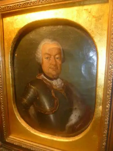 Thomas Huber 1700 Basel 1779 Hofmaler  Rüdt  von Collberg " Ludwig Gottfried Baron Rüdt non Collberg und Bödigheim "zu Ederstatt in Rüstung  verso Titel und 1758  Ölgemälde auf Leinwand Schweizer  Malschule Akademie Galerie gerahmt Masse: 35cm x...