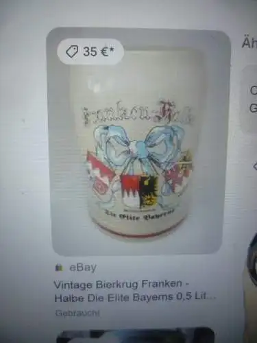 Bierkrug Frankenland "Oh du mein Frankenland" Ober Mittel Unterfranken um 1970  Zinndeckel Höhe: 18,5 cm mit Daumendrücker 0,5 Liter !