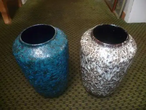 2 Stück Scheurich Oswald Kleudgen Super Colour Crusty  Fat Lave Vintage 60-70 Ära Tischvase Türkis und Möwneifarbe Lave Design Vase Modernist  Höhe 30 cm Gewicht : 2,4 kg