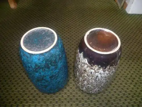 2 Stück Scheurich Oswald Kleudgen Super Colour Crusty  Fat Lave Vintage 60-70 Ära Tischvase Türkis und Möwneifarbe Lave Design Vase Modernist  Höhe 30 cm Gewicht : 2,4 kg