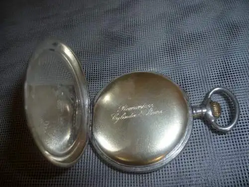 Schweizer Jäger Taschenuhr Cuivre 800er Silber Nr.5718-36  mit Zwiebelkrone , kleine Sekundenanzeige Ziffernblatt in 2 Farben rot und weiß 