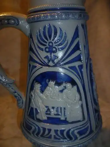 Jugendstil Reinhold Merkelbach 1900 Höhr Grenzhausen  Schenkkanne selten Nr.529   H: 28 cm aus der Vitrine 