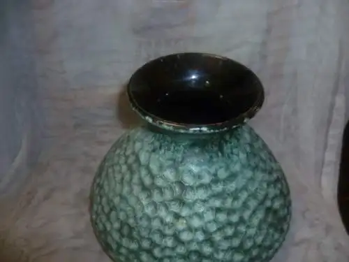 Dümler u Breiden 60er Jahre türkis grüne Ufo Space Vase  mit Metallgestell Keramik 315-20 Vintage