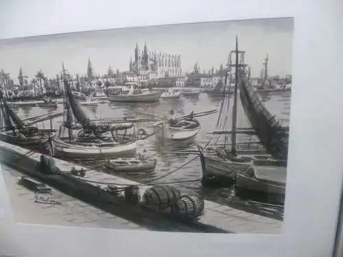 Guillermo Molina 1904 - 1975 "Hafen Palma de Mallorca " Aquarell auf Papier  70 cm – 50 cm 