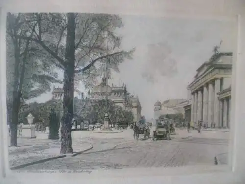 Berlin Brandenburger Tor u Reichstag , Farbradierung  P. Simon um 1960