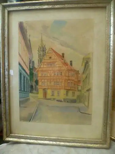 "Fachwerkhaus in Bretten"  Monogr. 1964 Aquarell auf Papier  34,5 cm – 26,5cm