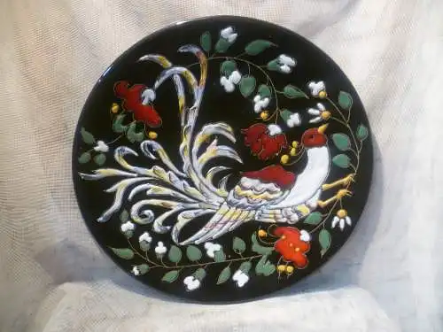 Ruscha  Hanns Welling   Emaile Dekor Keramik Wandteller Dekor Paradiesvogel  Vintage 50 Jahre