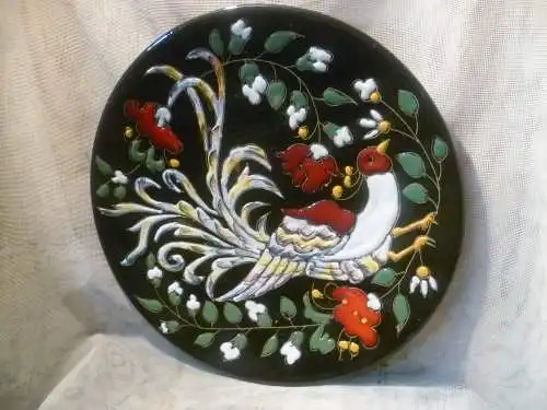 Ruscha  Hanns Welling   Emaile Dekor Keramik Wandteller Dekor Paradiesvogel  Vintage 50 Jahre