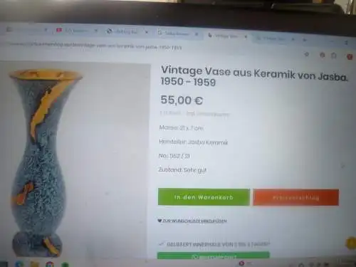 Vintage Vase Jasba " Jaspatina " 566 19 aus den 50er und 502 - 22 Keramik 1955-1959 gefertigt