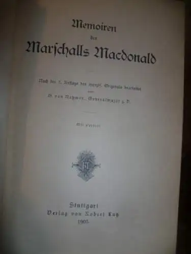 Marschalls Mac Donald von Stuttgart 1903 Verlag Robert Lutz