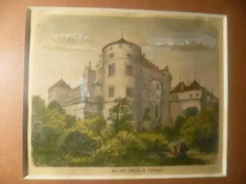 Das alte Schloss in Stuttgart aquarellierter Stahlstich um 1900 Jhd 