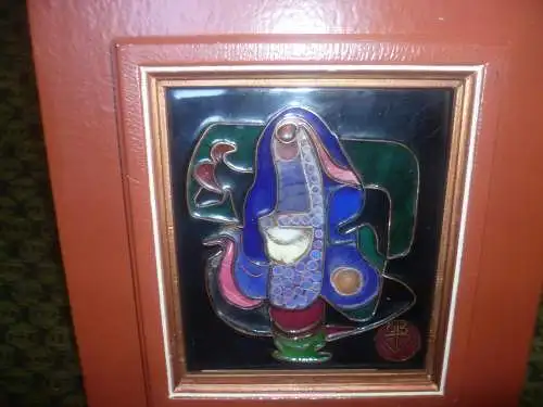 Volker Rütter1936-2023 Emaille Bild Farben aus Feuer Ländliche III Frühwerke um 1970 rechts signiert !