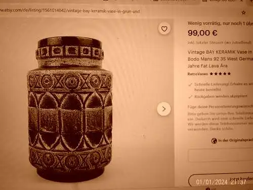 Bodo Mans Designer bei BAY-Keramik 92 35 Bodenvase Dekor  Inka Ananas H: 36 cm