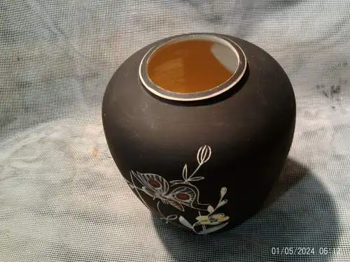 Arno Kiechle 1897-1967 Keramiker Meister  Pop Art 40-50ungewöhnliche Vase "Blüte und Schmetterling "Ruscha  verso signiert ?